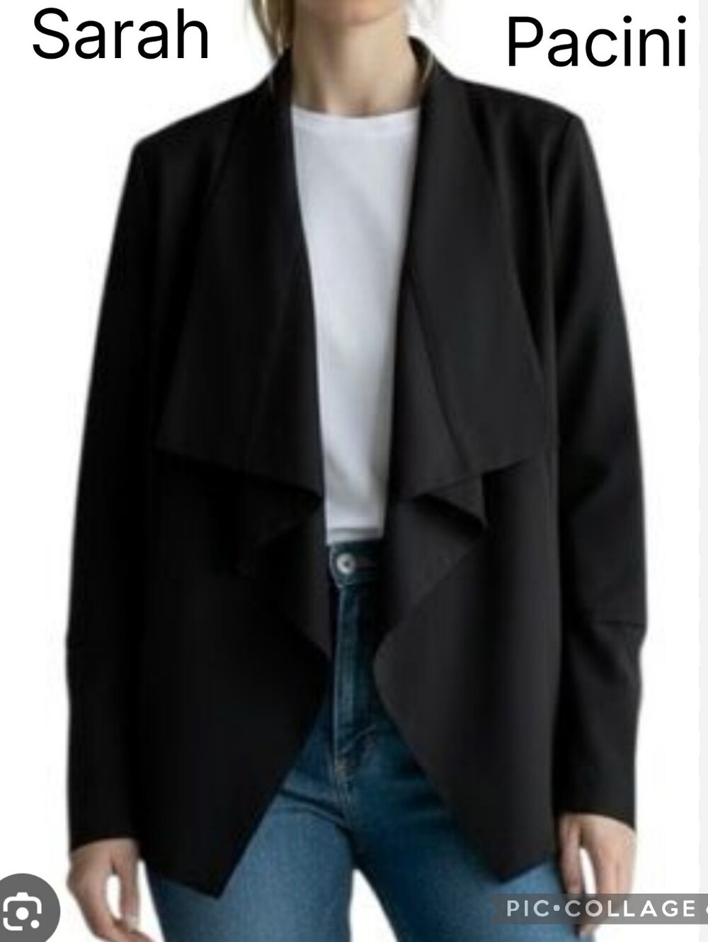 Sarah Pacini black wool waterfall front open blazer excellent condition Sz Small